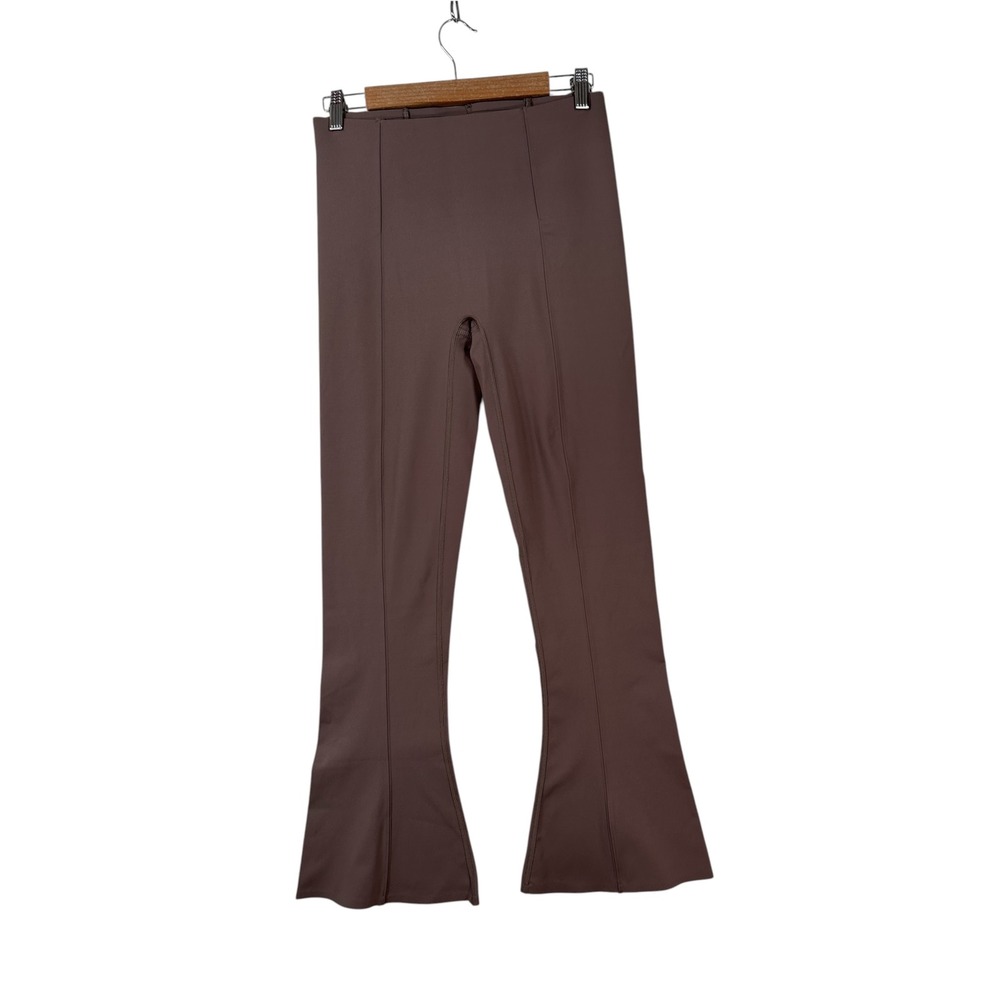 Spanx Womens High Rise Flare Ponte Pants Large Pintuck Slimming Stretch Brown